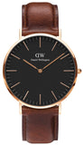 Daniel Wellington DW00100124 Classic St Mawes Men’s Watch – Black Dial with Brown Leather Strap