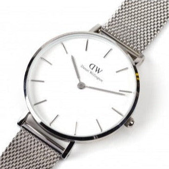 Daniel Wellington Petite Sterling White Dial Silver Mesh Bracelet Watch For Women - DW00100164