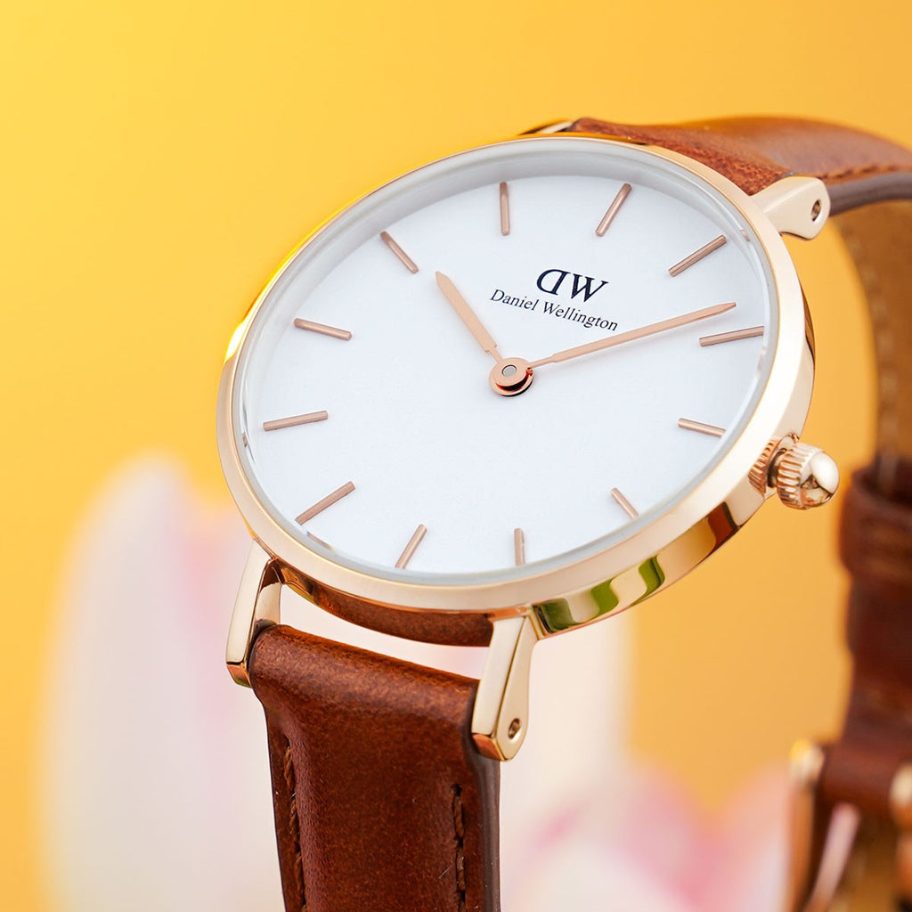 Daniel Wellington Classic Petite St Mawes White Dial Brown Leather Strap Watch For Women - DW00100231