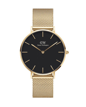 Daniel Wellington Petite Evergold Black Dial Gold Mesh Strap Watch For Women - DW00100345