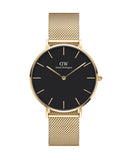 Daniel Wellington Petite Evergold Black Dial Gold Mesh Strap Watch For Women - DW00100345