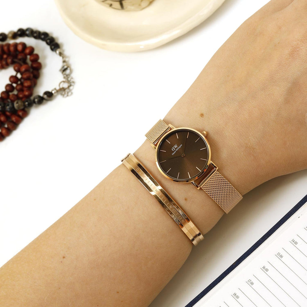 Daniel Wellington DW00100476 Petite Amber Women's Watch – Brown Dial & Gold Mesh Strap