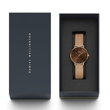 Daniel Wellington Petite Melrose Brown Dial Rose Gold Mesh Strap Watch For Women - DW00100477