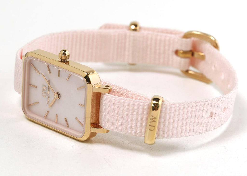 Daniel Wellington Quadro Pressed Mother of Pearl Pink Dial Pink Nylon Strap Watch For Women - DW00100509