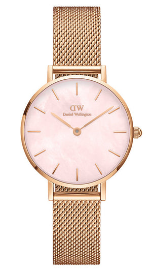 Daniel Wellington Petite Melrose Mother of Pearl Pink Dial Pink Mesh Strap Watch For Women - DW00100513