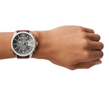 Diesel Mega Chief Chronograph Black Dial Brown Leather Strap Watch For Men - DZ4290