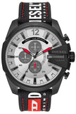 Diesel DZ4512 Mega Chief Chronograph Men's Watch – Silver Dial & Black Leather Strap