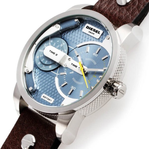 Diesel Mini Daddy LIght Blue Dial Brown Leather Strap Watch For Men - DZ7321
