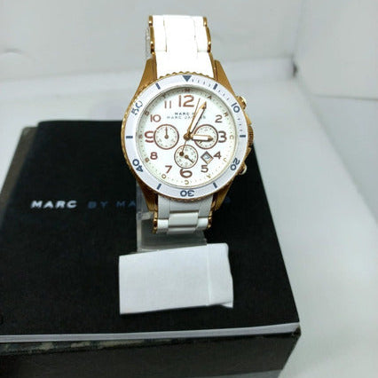 Marc Jacobs Rock Chronograph White Dial White Silicone Strap Watch for Women - MBM2546