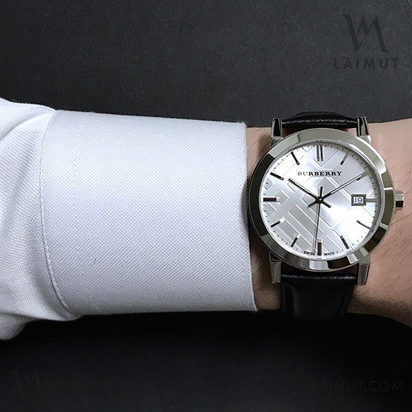 Burberry The City White Dial Black Leather Strap Watch for Men - BU9008