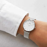 Daniel Wellington Petite Sterling White Dial Silver Mesh Bracelet Watch For Women - DW00100164