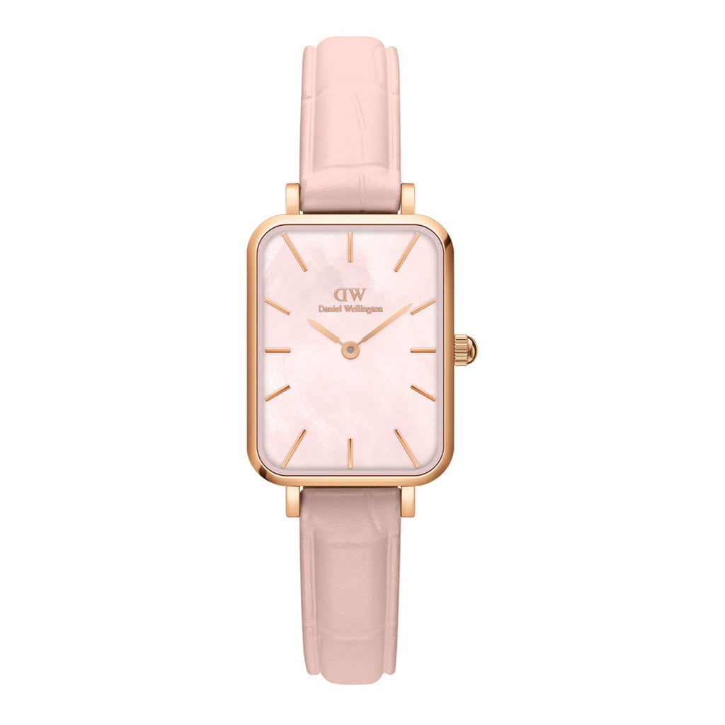 Daniel Wellington Quadro Pressed Mother of Pearl Pink Dial Pink Leather Strap Watch For Women - DW00100508