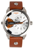 Diesel Mini Daddy Silver Dial Brown Leather Strap Watch For Men - DZ7309