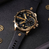 Diesel Mr Daddy Chronograph Black Dial Black Leather Strap Watch For Men - DZ7371