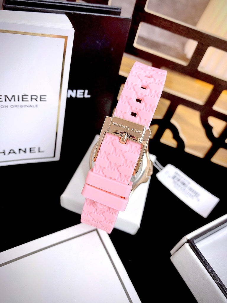 Michael Kors Mini Pilot Quartz Rose Gold Dial Pink Silicone Strap Watch For Women - MK7375