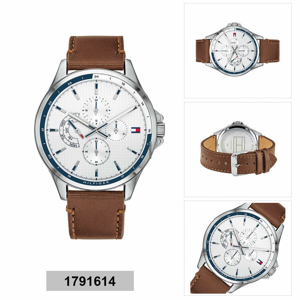 Tommy Hilfiger Multi Function Quartz White Dial Brown Leather Strap Watch for Men - 1791614