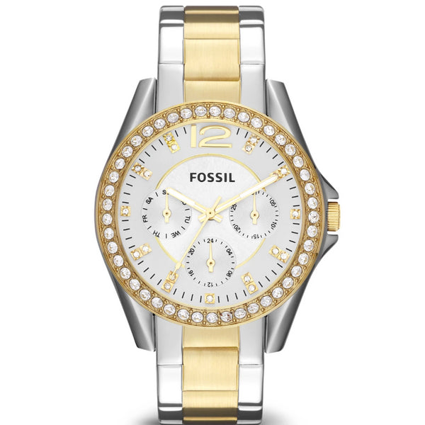 Fossil Riley White Dial Two Tone Steel Strap Watch for Women - ES3204