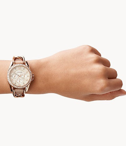 Fossil Riley White Dial Sand Leather Strap Watch for Women - ES3466