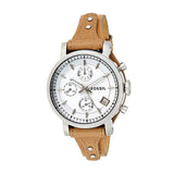 Fossil Boyfriend Chronograph White Dial Brown Leather Strap Watch for Women - ES3625