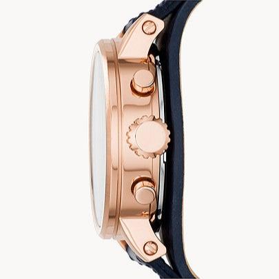 Fossil Original Boyfriend Chronograph White Dial Navy Blue Leather Strap Watch for Women - ES3838