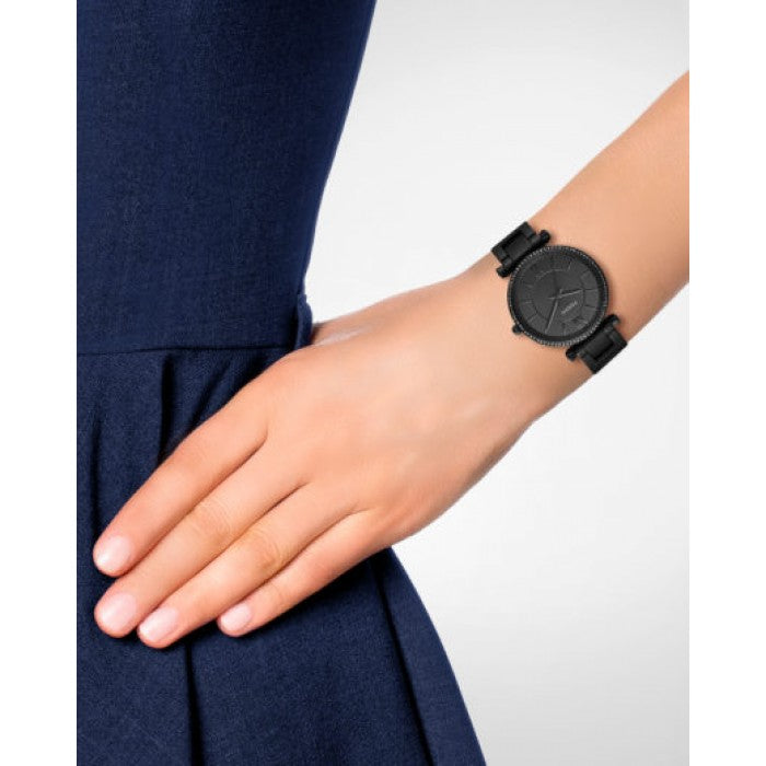 Fossil Carlie Black Dial Black Steel Strap Watch for Women - ES4488