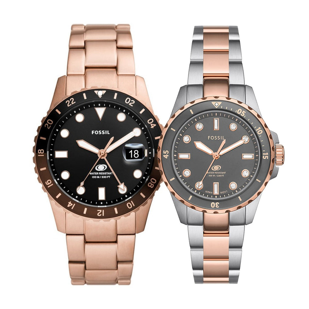 Fossil Blue Dive Three Hand Gray Dial Two Tone Steel Strap Watch For Women - ES5348