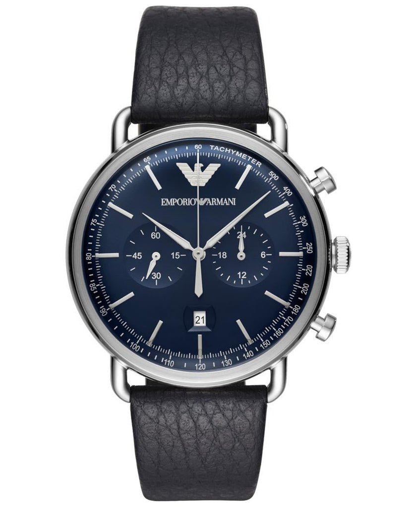 Emporio Armani Aviator Blue Dial Blue Leather Strap Watch For Men - AR11105