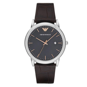 Emporio Armani Luigi Quartz Gray Dial Brown Leather Strap Watch For Men - AR1996