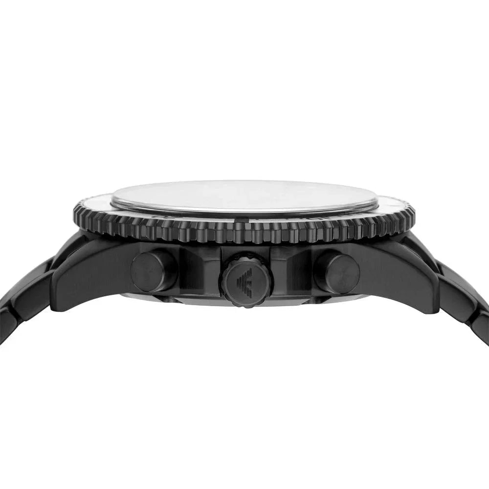 Emporio Armani Diver Chronograph Black Dial Black Steel Strap Watch For Men - AR80050