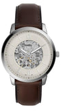 Fossil Neutra Automatic Skeleton White Dial Brown Leather Strap Watch for Men - ME3184