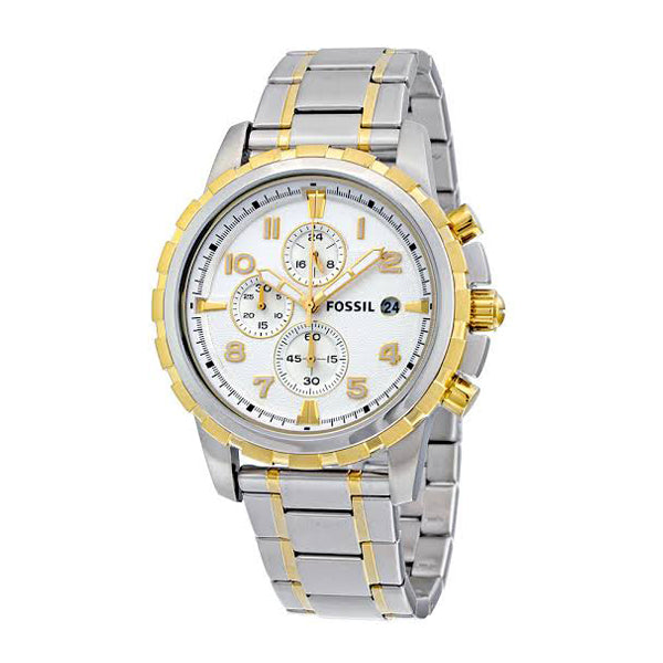 Fossil Dean Chronograph White Dial Silver Steel Strap Watch for Men - FS4795