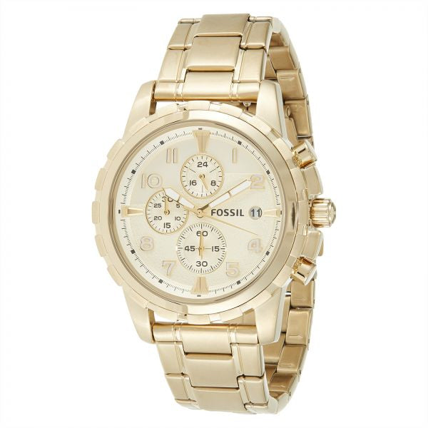 Fossil Dean Chronograph Champagne Dial Gold Steel Strap Watch for Men - FS4867