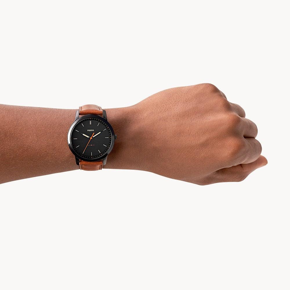 Fossil The Minimalist Black Dial Brown Leather Strap Watch for Men - FS5305