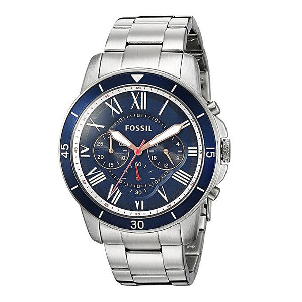 Fossil Grant Sport Chronograph Blue Dial Silver Steel Strap Watch for Men - FS5238