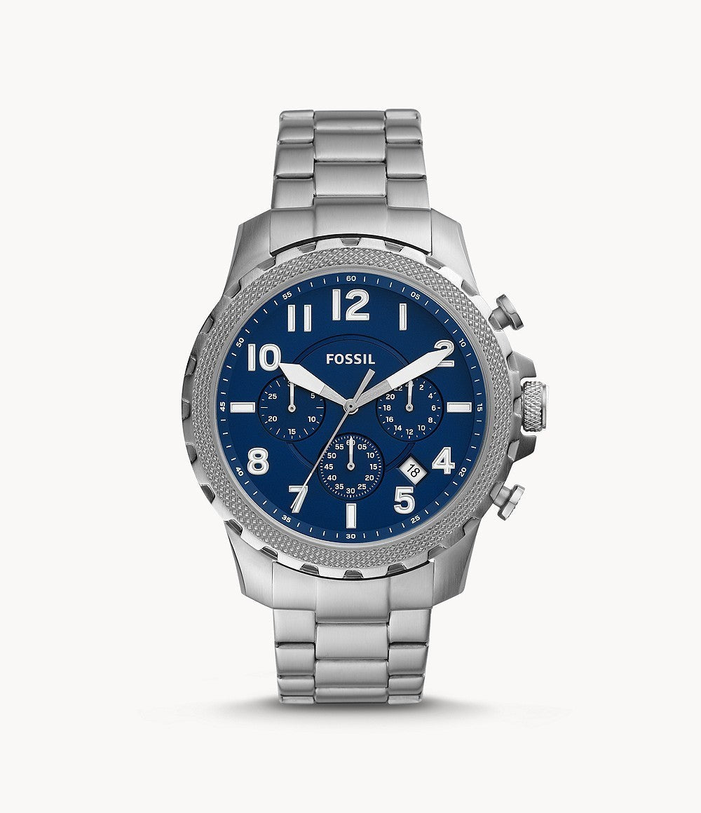 Fossil Bowman Chronograph Blue Dial Silver Steel Strap Watch for Men - FS5604