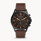 Fossil Forrester Chronograph Black Dial Brown Leather Strap Watch for Men - FS5608