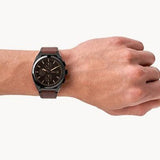 Fossil FS5798 Everett Chronograph Men's Watch – Black Dial & Brown Leather Strap
