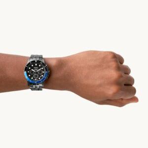 Fossil FS5835 FB-01 Chronograph Men’s Watch – Black Dial with Grey Steel Strap