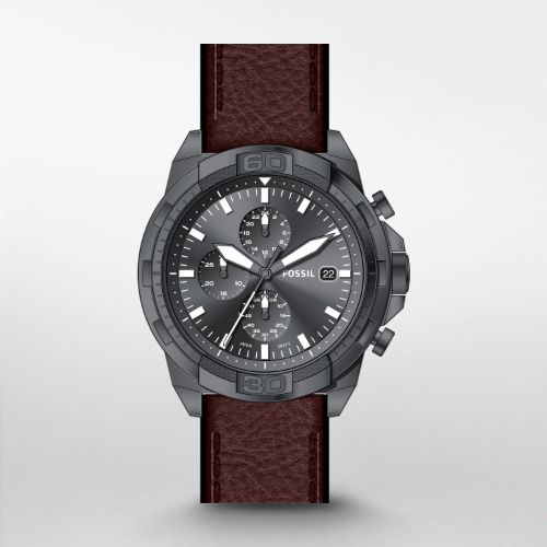 Fossil Bronson Chronograph Grey Dial Brown Leather Strap Watch for Men - FS5855
