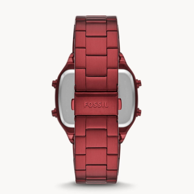 Fossil Retro Analog-Digital Black Dial Red Steel Strap Watch for Men - FS5897