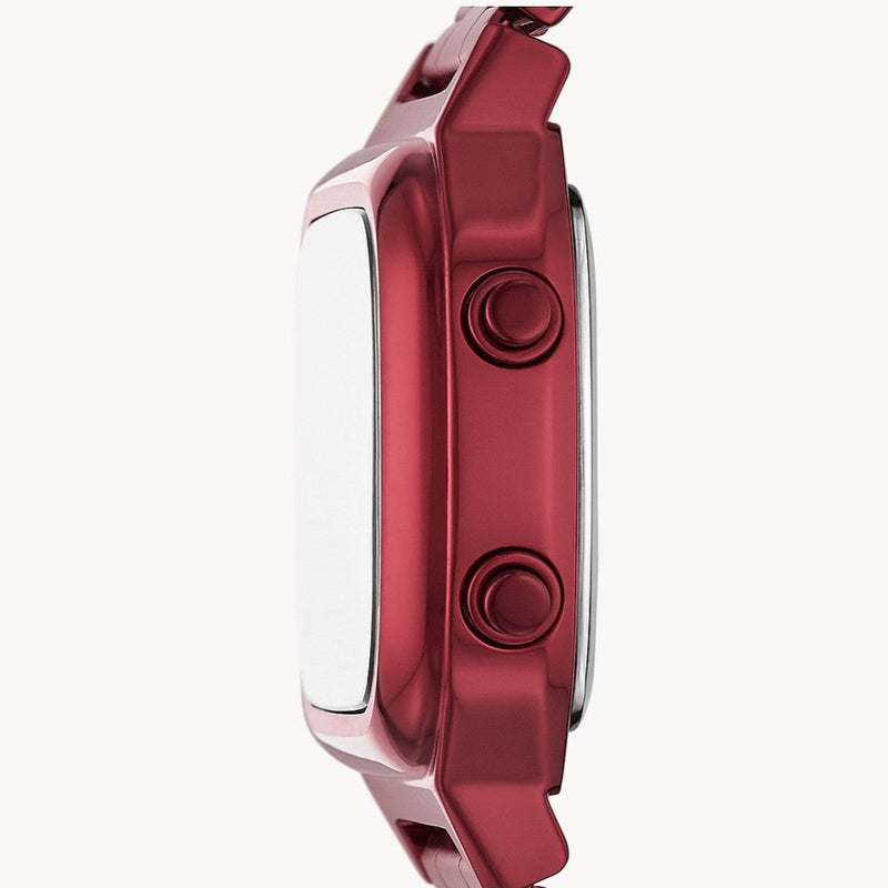 Fossil Retro Analog-Digital Black Dial Red Steel Strap Watch for Men - FS5897