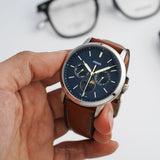 Fossil FS5903 Neutra Minimalist Moonphase Men’s Watch – Blue Dial with Brown Leather Strap