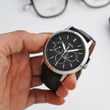 Fossil FS5904 Neutra Minimalist Moonphase Men’s Watch – Black Dial with Black Leather Strap