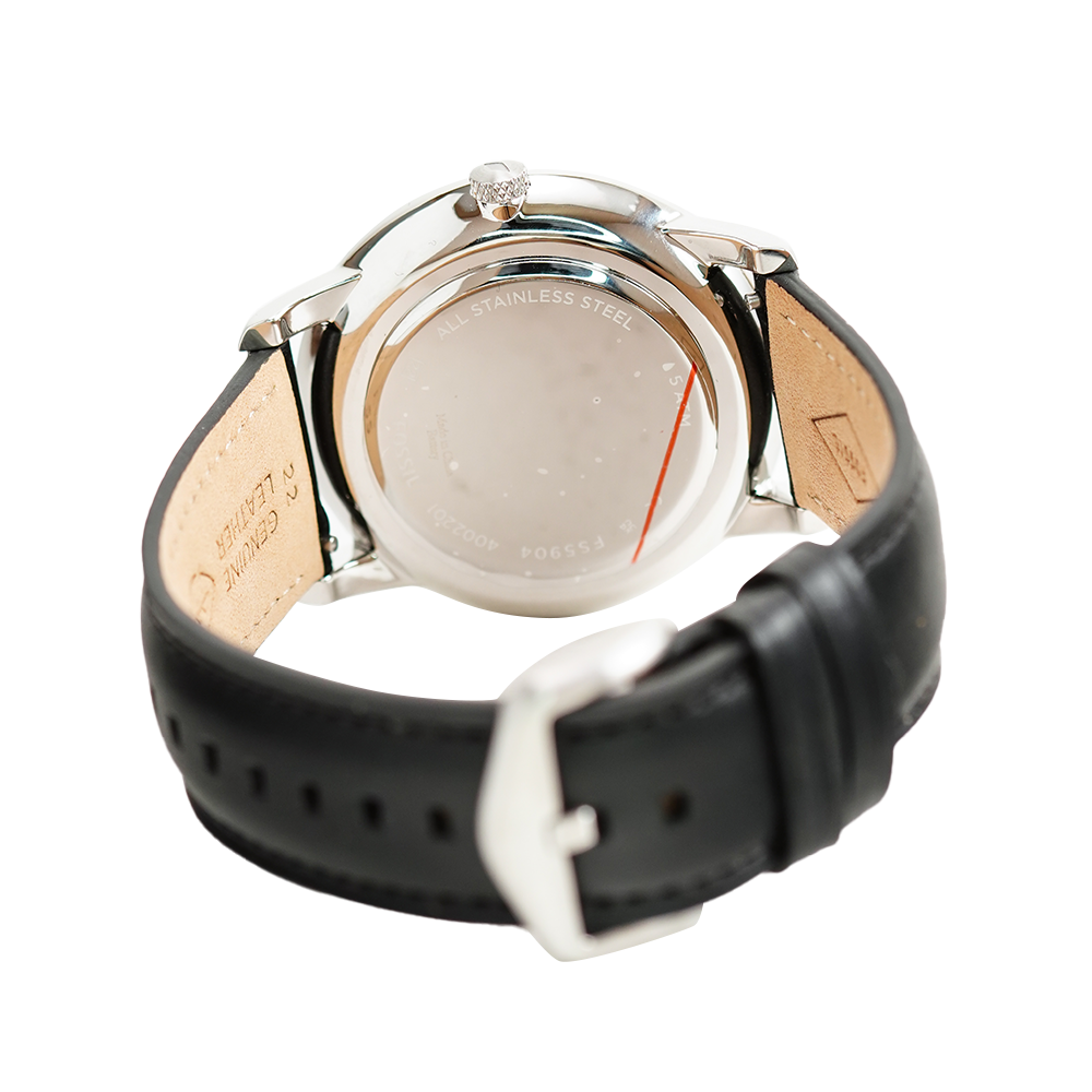 Fossil Neutra Minimalist Moonphase Black Dial Black Leather Strap Watch for Men - FS5904