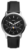 Fossil FS5904 Neutra Minimalist Moonphase Men’s Watch – Black Dial with Black Leather Strap
