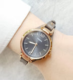 Fossil Georgia Smoke Grey Dial Grey Leather Strap Watch for Women - ES3077