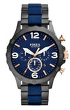 Fossil JR1494 Nate Chronograph Men's Watch – Blue Dial & Two-Tone Steel Strap