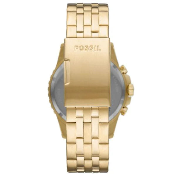 Fossil FB-01 Chronograph Black Dial Gold Steel Strap Watch for Men - FS5836