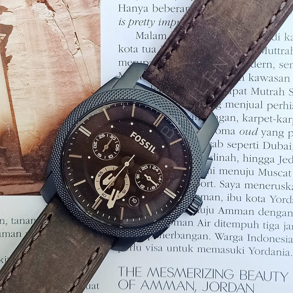 Fossil Machine Flight Chronograph Brown Dial Brown Leather Strap Watch for Men - FS4656