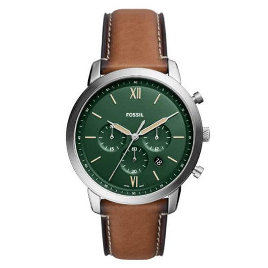 Fossil Neutra Chronograph Green Dial Brown Leather Strap Watch for Men - FS5735